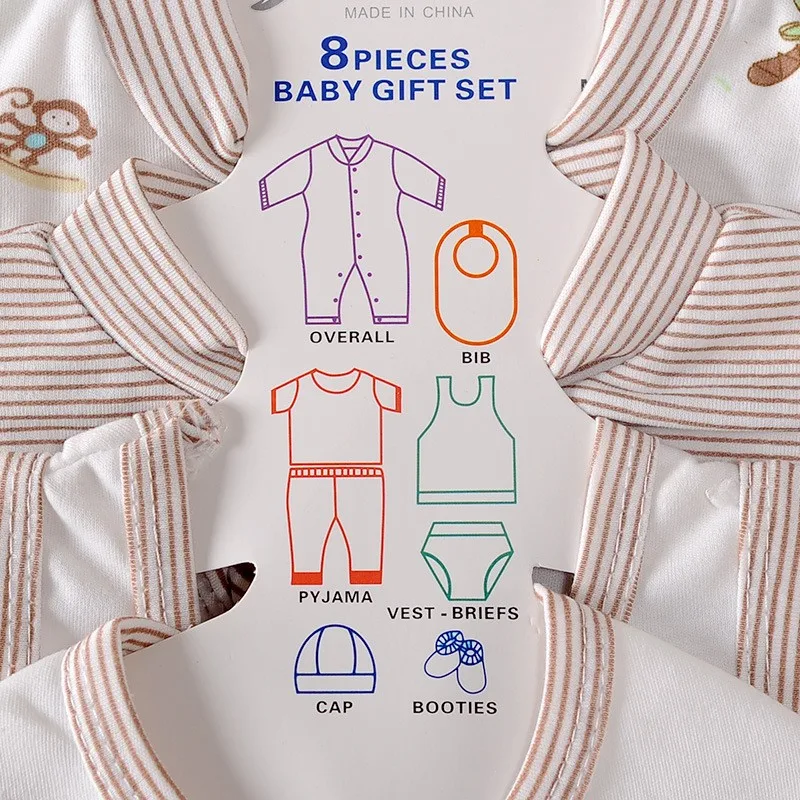 8 предметов/От 0 до 3 месяцев/весенне-осенний спортивный костюм для новорожденных Детский комплект одежды из хлопка комплект одежды унисекс для маленьких мальчиков и девочек, BC1002