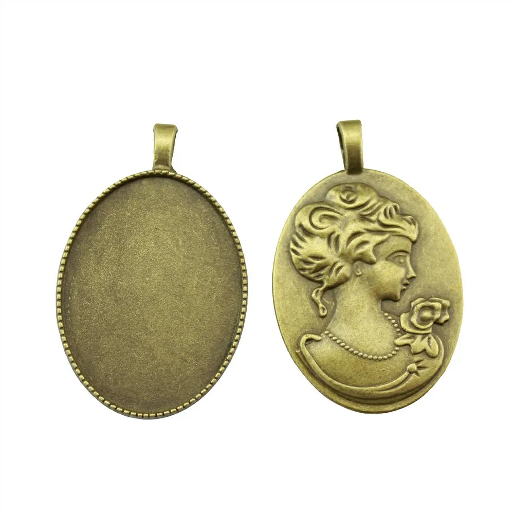 

3pcs 30x40mm Inner Size Vintage Antique Silver, Antique Bronze Color Zinc Alloy Queen Cameo Cabochon Base Setting Black Tray
