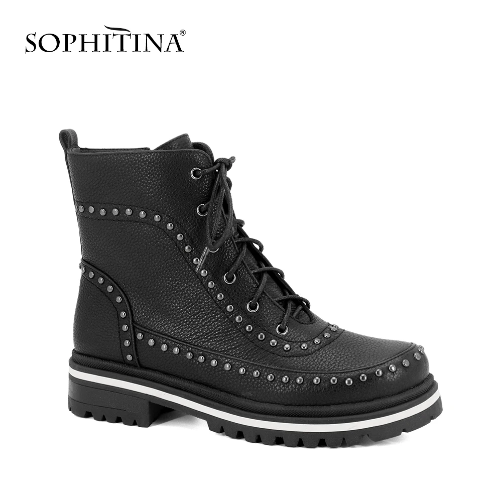 SOPHITINA/Новинка Лидер продаж Женские мотоботы Черные однотонные уникальные