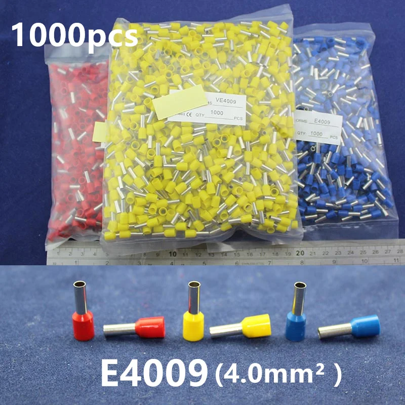 

1000Pcs Cord End Copper Tube Connectors Insulated Cord Pin End Crimp Terminals E4009 for 14-12awg wire