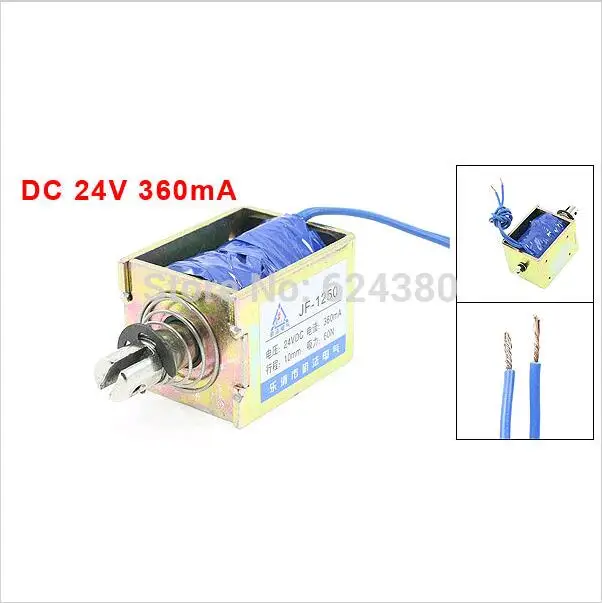 

JF-1250 DC 24V 360mA Pull Push Type Open Frame Solenoid Electromagnet 10mm Stroke 60N 6Kg 13LB Force