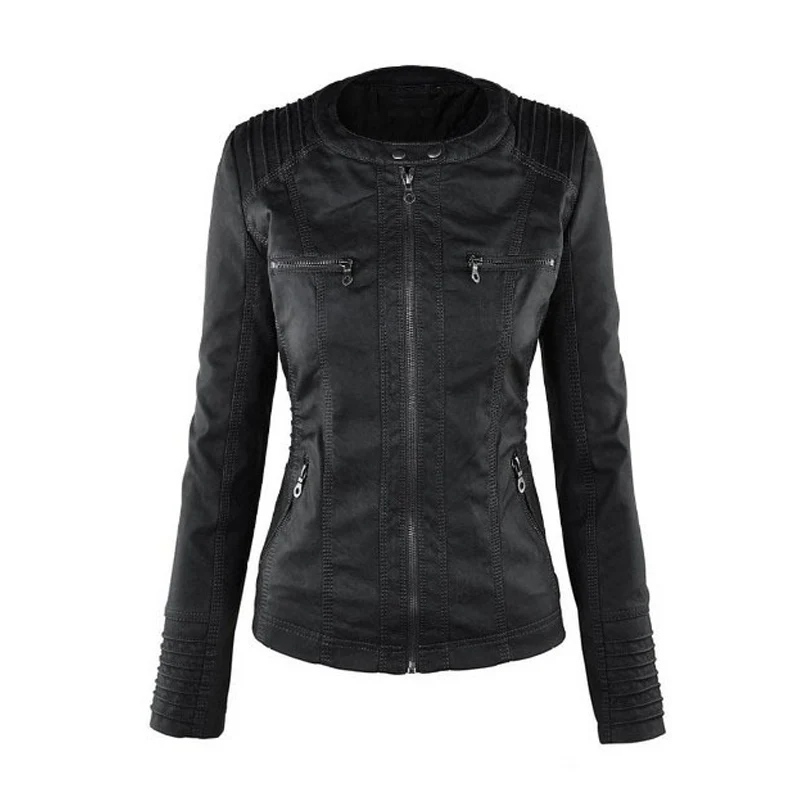 2019 New Fashion Short Women's Jacket Lapel Hooded Long Sleeved Solid Color Zipper Leather Cotton Jacket Female Parker Outerwear