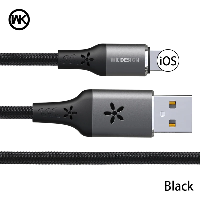 Black for iPhone WK Быстрая зарядка Голосовое управление Светодиодный светильник флэш-танец USB кабель для iPhone X XS Max XR 6 7 8 Plus для iPhone кабель - Цвет: Black for iPhone