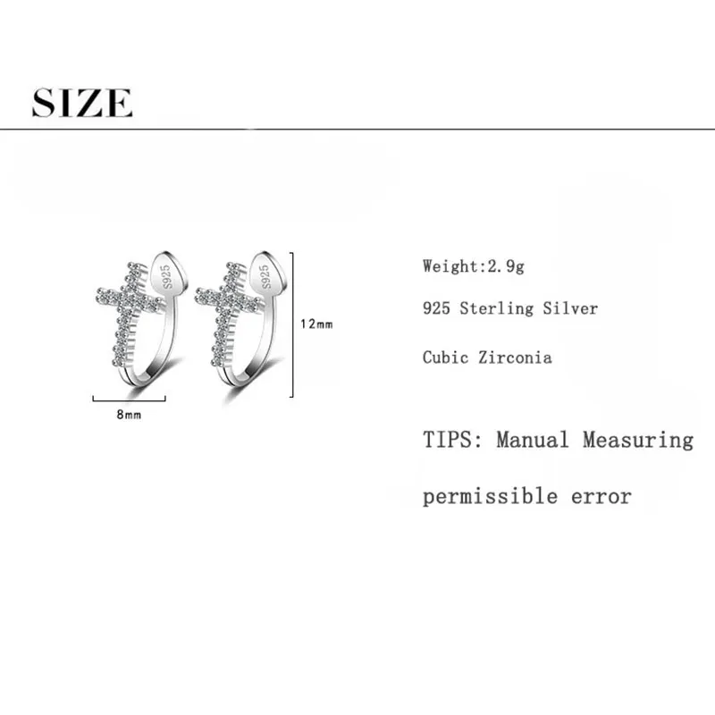 Anenjery, новая мода, микро CZ, крест, клипсы, серьги для женщин, девушек, 925 пробы, серебряные серьги, Букле д 'Орель, S-E608