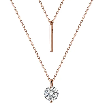 

SO THIN 100% real Silver 925 Fine Jewelry Golden Lucky Bar &Solitaire Pendant Double Rows /Multi-Layers Necklace GTLX1863