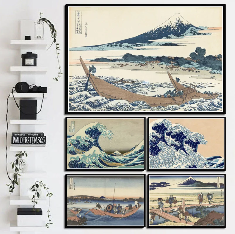 

Art Poster Prints Hot Katsushika Hokusai Wave Kanagawa Views Mount Oil Painting Canvas Wall Pictures For Living Room Home Decor