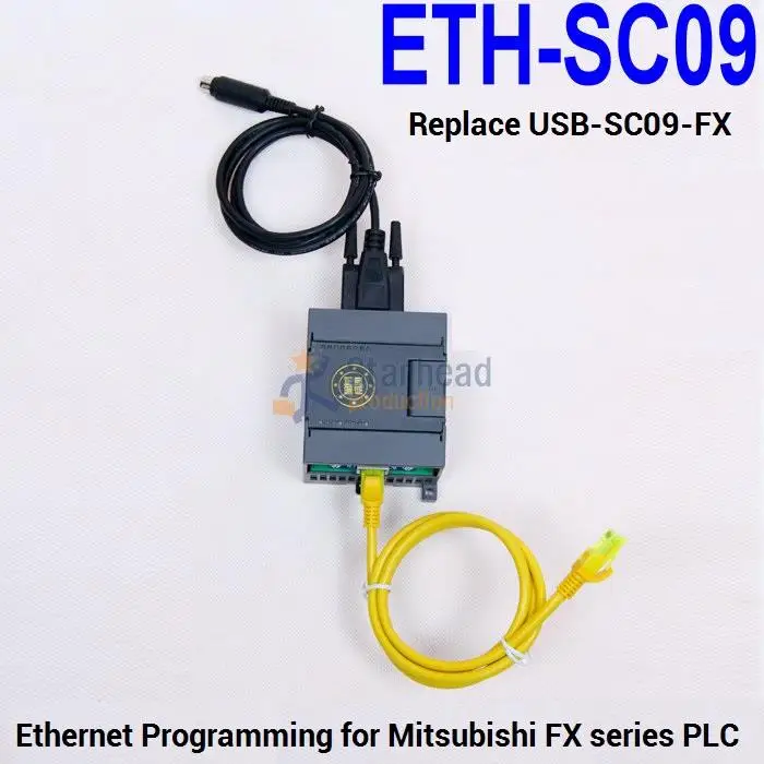 Isolated ETH-SC09-FX PLC Programming Adapter, for Ethernet to Mitsubishi FX PLC, Replace USB-SC09-FX Cable, Din Rail Mounting