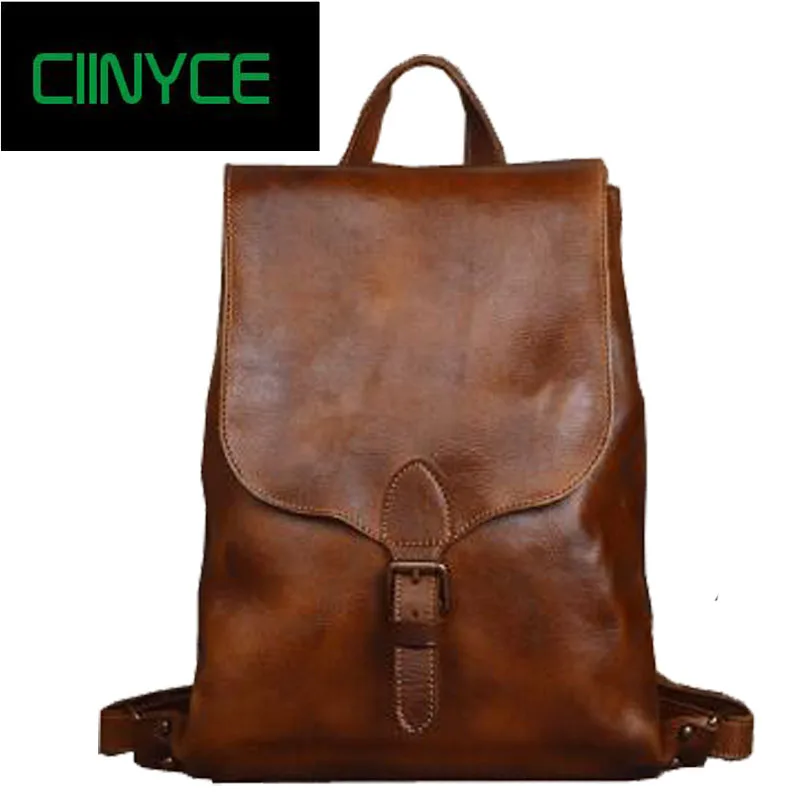 Zoll Kuh Vintage 2018 Gegerbtem Hand Rucksack Leder Öl Handwerk Frauen Brown Tasche chocolate Rindsleder Echtes Schule Laptop 14 Reise Wachs Männlichen Packs gSE0xqrEw