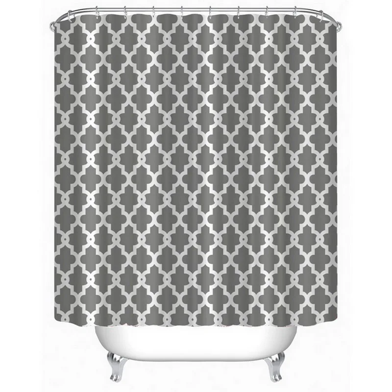 

Polyeater Fabric Cloth Curtains for the Bathroom European Geometric Shower Curtain Waterproof Curtains with 12PC Hooks 1PC