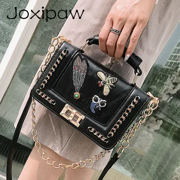 

Fashion Women Totes Messenger Bag Sheepskin Genuine Leather Embroidery Bee Female Handbag Patchwork Luxury Designer Shoulder Bag