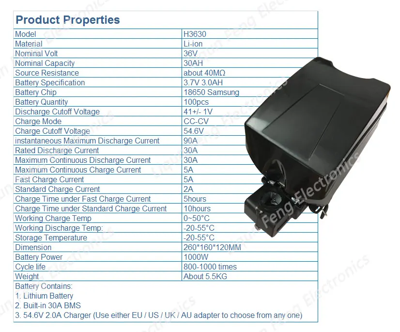 Аккумулятор для электровелосипеда, 36 В, 30 Ач, литий-ионный аккумулятор для электровелосипеда Bafang, 36 В, 1000 Вт, 500 Вт, аккумулятор для электровелосипеда samsung 18650