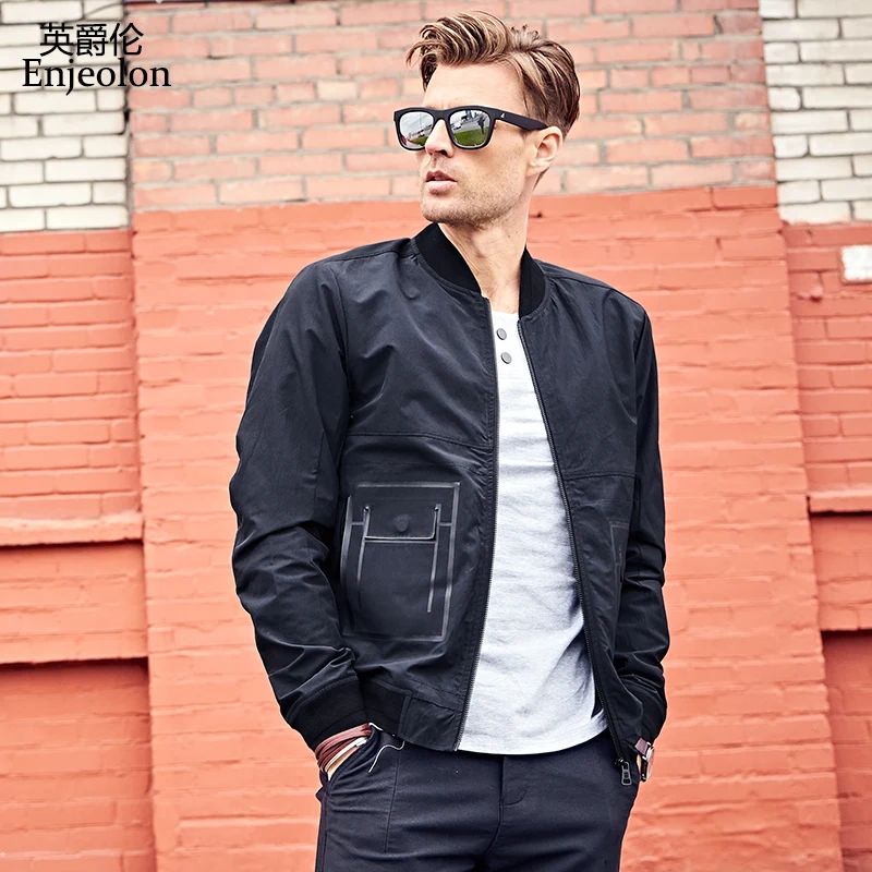 

Enjeolon brand casual fashion jackets coat men, black solid Mens plus size 3XL coats clothing stand collar Men clothes JK0440