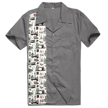 

70's Classics Casual Shirts With Novelty London Bridge Printing Male Top Short Sleeves Rockabilly Hiphop Vintage Clothing