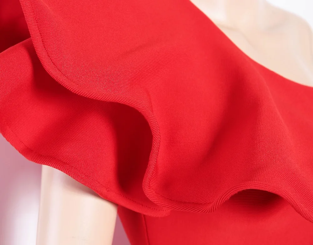 Сексуальное красное черное Бандажное мини-платье летнее Новое Элегантное платье на одно плечо с оборками Обтягивающее Платье Vestidos Вечернее платье