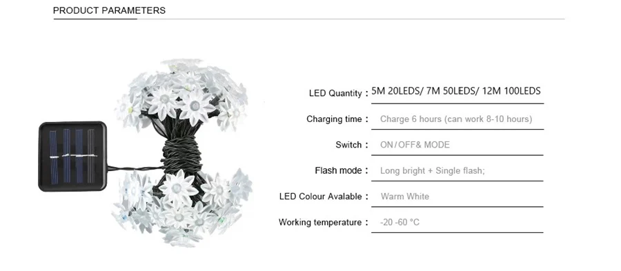 На солнечных батареях Светодиодные строки Открытый 7 м 50 светодиодный Цветок лотоса гирлянда фея света Декоративное освещение для сада