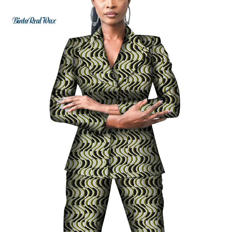 Офисный женский Африканский костюм с принтом и брюки, комплекты Дашики из кусков, 2 штуки, комплекты брюк для женщин, африканская Дизайнерская одежда WY4310 - Цвет: 15