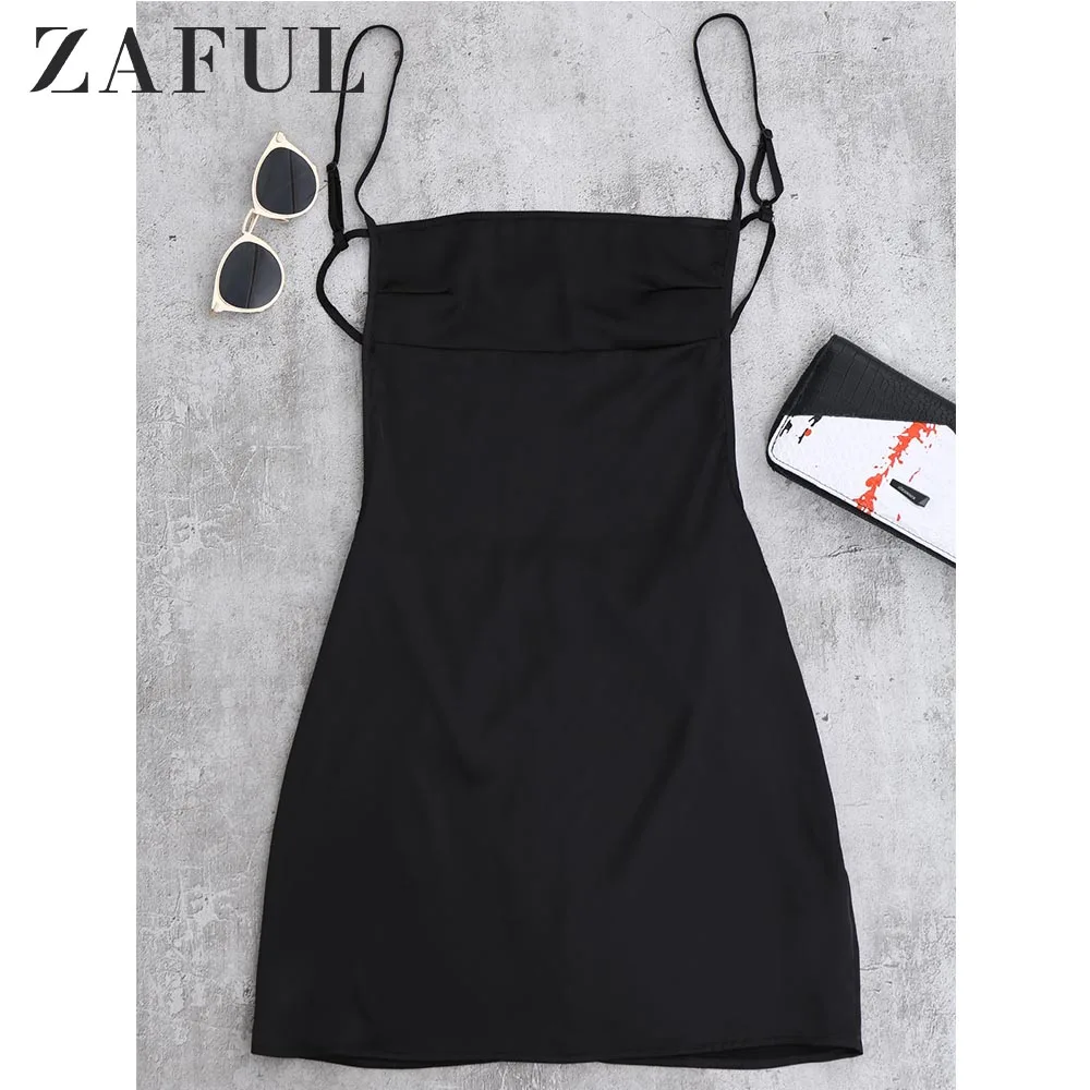

ZAFUL Backless Mini Slip Dress Casual Black Spaghetti Strap Sleeveless Short Dresses Female Summer Dress Fashion 2019 Clothing