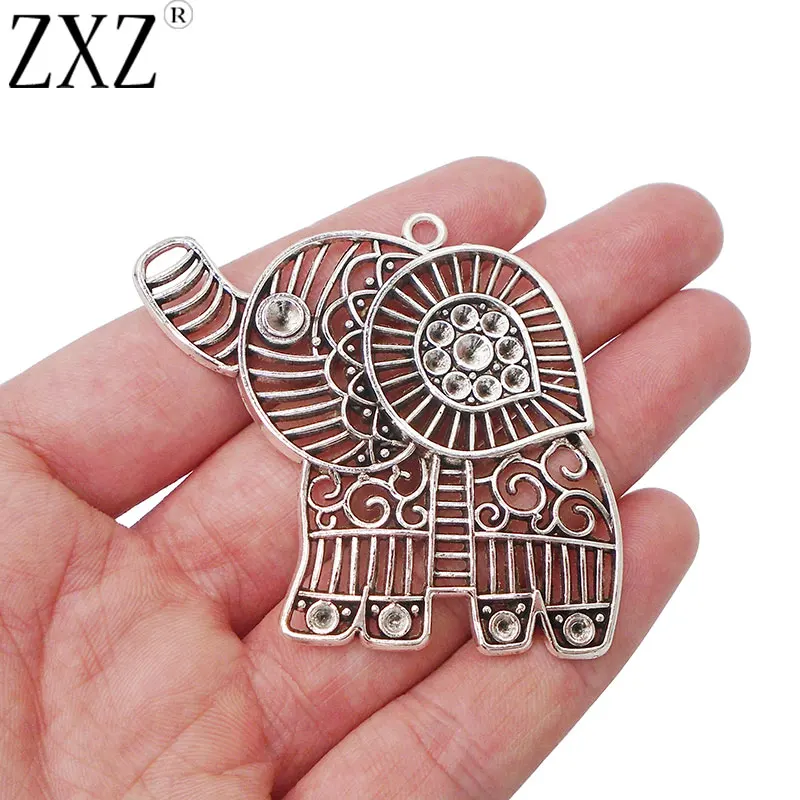 ZXZ 2pcs Antique Silver Tone Large Filigree Elephant Charms Pendants