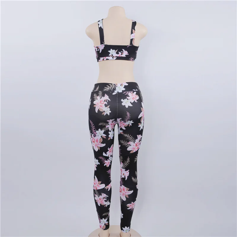 Floral Printed Sports Suit Women Sexy Running Yoga Set Padded Sports Bra Leggings Gym Tracksuit Fitness Clothing Sports Wear