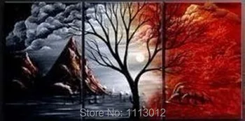 

Fashion Hand Painted Canvas Tree Oil Paintings Modern Abstract 3 Panel Hill Art Set Home Wall Decoration Picture For Living Room