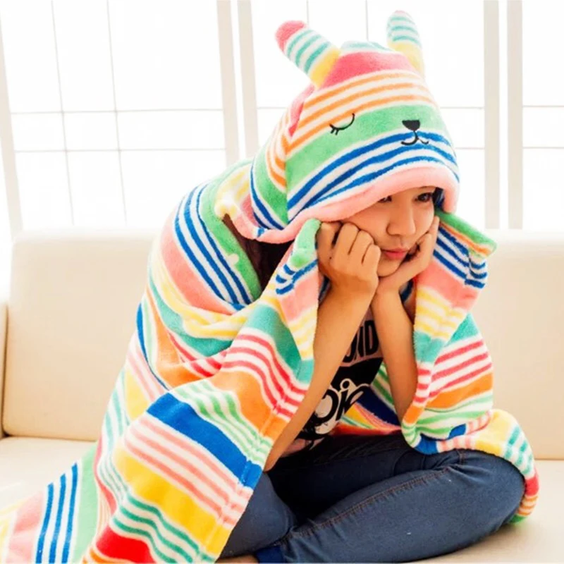 

1.7*0.9m Cute Rainbow Rabbit Cape Lazy Blanket, Cartoon Bunny Plush Toy Blanket, Cosplay Cloak Air Blankets, Birthday Gift