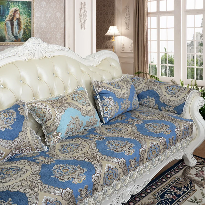 

European classical luxury Non-slip fabric sofa cushion flower pattern sofacover sofa pillowcase Chenille hollow lace sofa towel