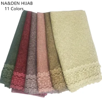 

New women scarf with lace fashion scarves muslim polyester hijabs patchwork fashion bandana shawls 10pcs/lot 11 Colors fast ship