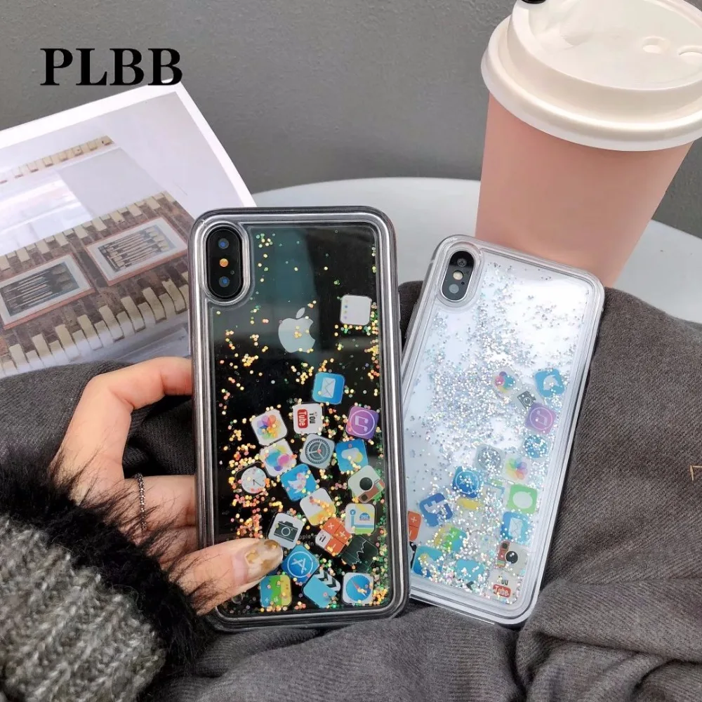 PLBB Модный чехол для девочек с жидким песком iPhone X 6 6S 7 8 Plus блестящая Звезда блестки