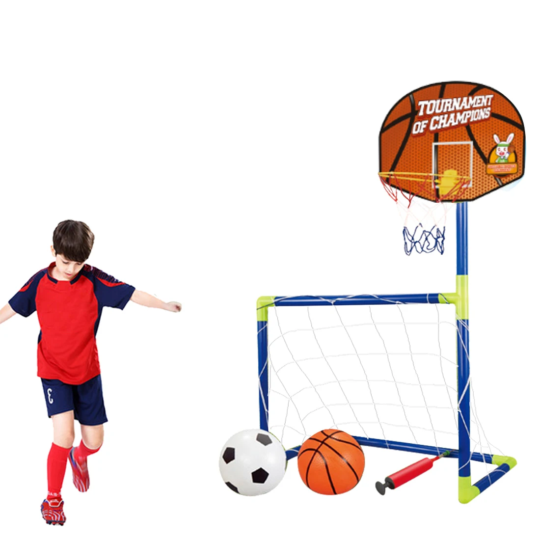 

New 90/102cm Portable Collapsible Football Kit 2-In-1 Kids Basketball Backboard Soccer Goal Set Training Toy - S/L