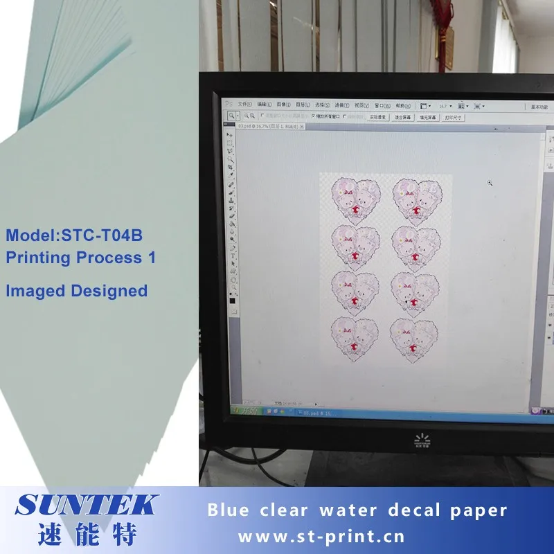Blue clear back water decal paper for Inkjet printer process 1 designed