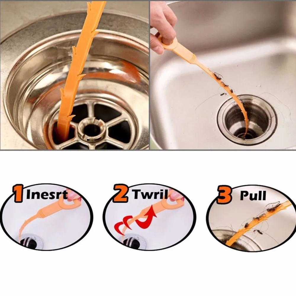 

2pcs Plastic Bathroom Kitchen Sink Pipe Drain Cleaner Snake Sewer Drain Clog Remover Hair Sewer Filter Strainer Long Line Hook
