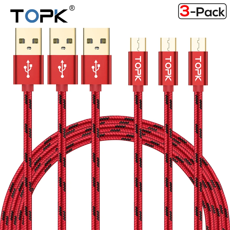 

TOPK [3-Pack] Micro USB Cable 2A Fast Charging Mobile Phone Data Sync Cable For Xiaomi Redmi 4X Samsung Galaxy S7 Charger Cable