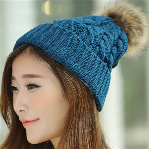 

Winter Fashion Women Lovely Luxury Imitated Rabbit Cony Hair Knitted Hats Caps Pompon Ball Beanies Knit Cap Hiphop Cotton Hat