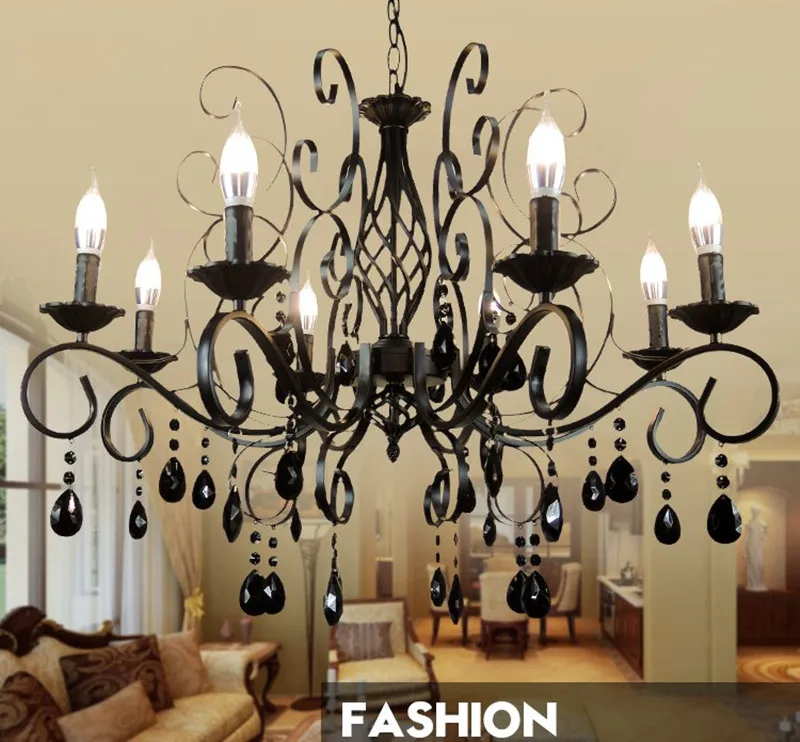 Vintage Crystal Chandeliers Livint Room Dining Room Lamp Black White Loft Wrought Iron E14 Candle Chandeliere Lighting