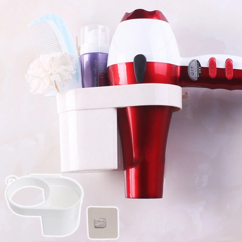 

Plastic Sticky Hair Dryer Holder Rack Wall Adhesive Mount Bathroom Blower Shelf