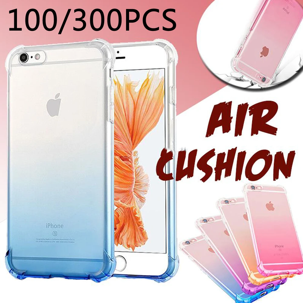 

100pcs Shockproof Protection Gradient Color Soft TPU Silicone Transparent anti knock case For iphone X XS XR XS Max 6s 7 8 Plus