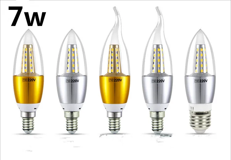 Светодиодный Светодиодная лампа E14 E27 5 W 7 W 9 W 12 W 220 V светодиодный свет свечи белый свет/теплый белый светодиодный наконечник пузырь серебро/золото