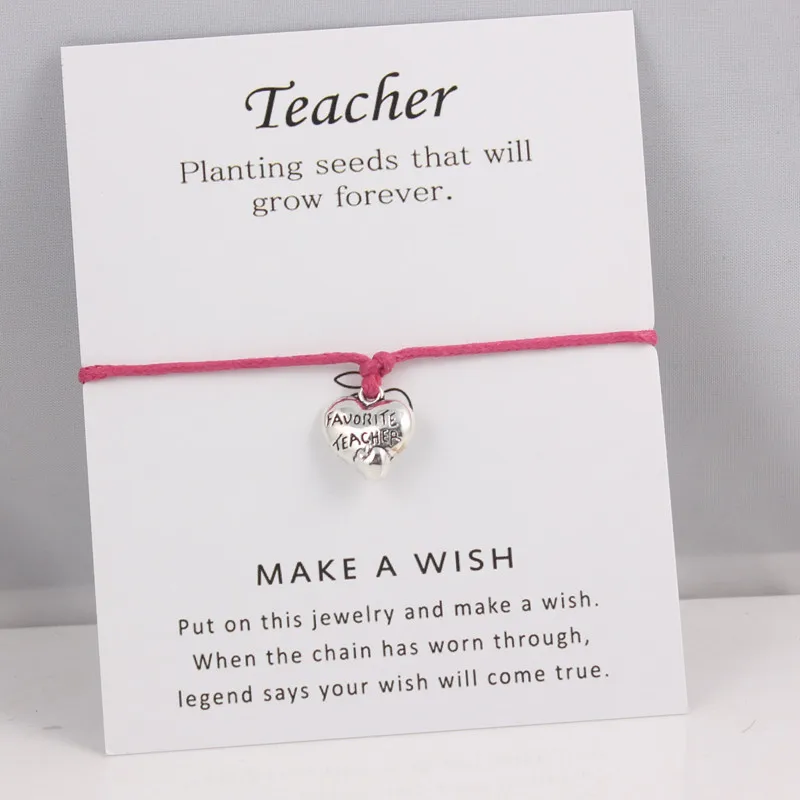 Серебряная любимая Подвеска для учителя, браслеты, регулируемые браслеты желаний с карточкой для женщин и мужчин, подарки на день учителя - Окраска металла: SAME AS PIC SHOW