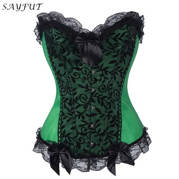 

SAYFUT Gothic Waist Trainer Corsets Sexy Women Bustier Lace up Top Overbust Corset Lingerie Brocade Purple Green S-6XL Shapewear
