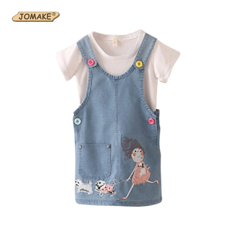 

Summer Girls Clothing Sets Cute Brand Children Clothing Fashion Cartoon T-Shirt+Strap Denim Dress 2Pcs Baby Girl Clothes 2-10Y