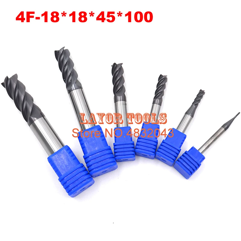 

4f-18*18*45*100,hrc50,material Carbide Square Flatted End Mill four 4 flute 18mm coating nano use for High-speed milling machine