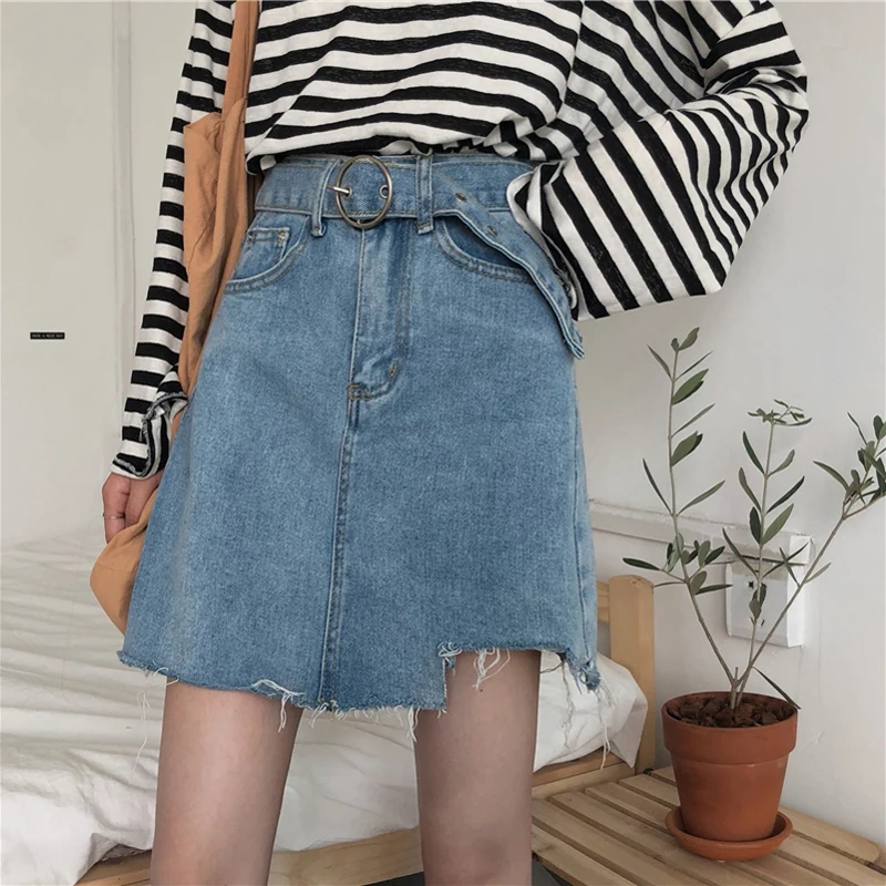 

Mihoshop Ulzzang Korean Korea Women Fashion Clothing High Waist Irregular Denim Cowboy Skirts