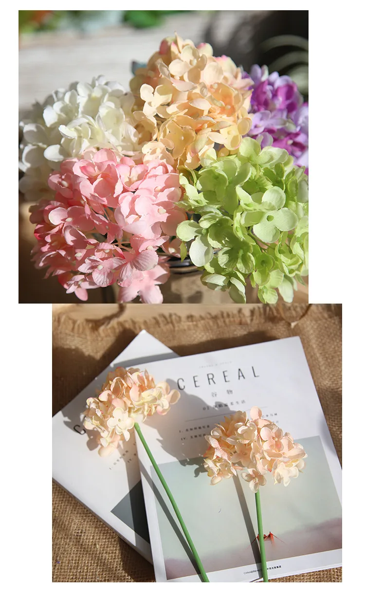 pink silk hydrangeas artificial flowers wedding flowers for bride hand silk Hydrangea fake flowers white home decoration (7)