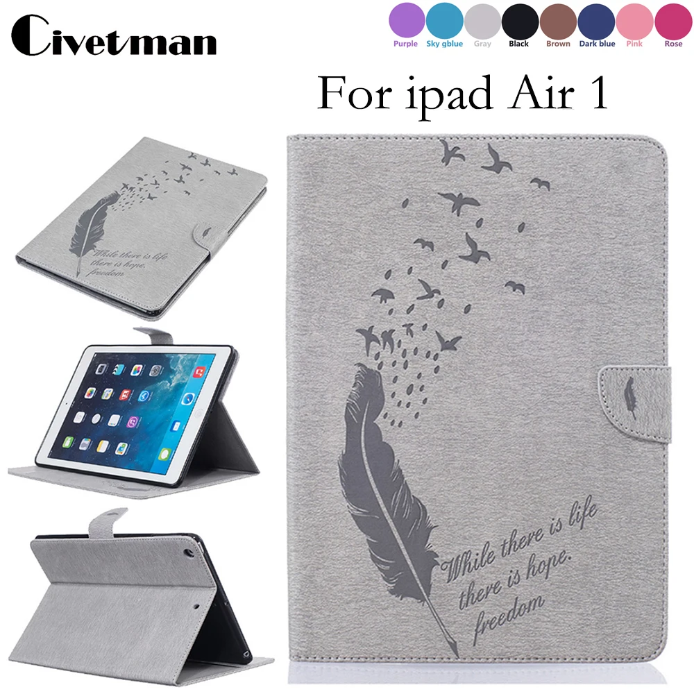 

Tablet Case For Apple iPad air 1 Embossed Feather Stand Magnetic Smart Case Cover for iPad air 9.7 inch Girl Kids Gift