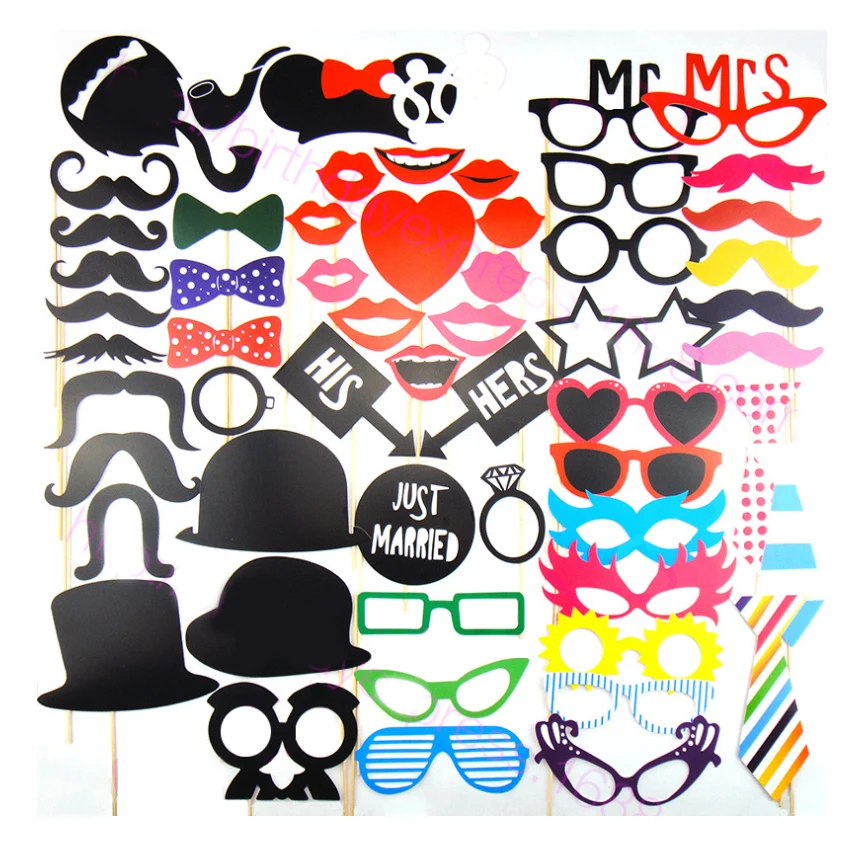 

New design 58 Pcs/set Wedding Decoration and Party Favors Multicolor Fun Lip photo booth props wedding party photography