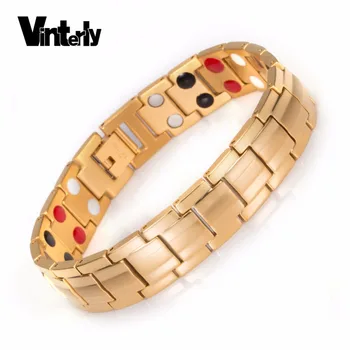 

Vinterly Magnetic Bracelet Men Gold-color Health Energy Bracelet Male Germanium Chain Stainless Steel Magnetic Bracelets for Men