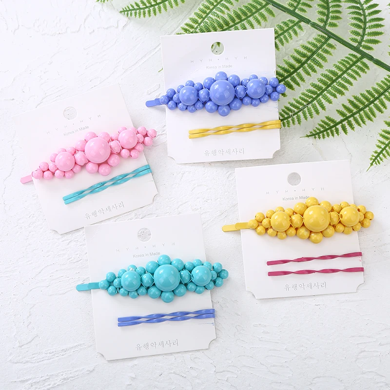

3PCS/Set Ins Candy Color Beading Flower Hair Clips For Women Girls Cute Sweet Multicolor Hair Accessories Spray Paint Barrettes
