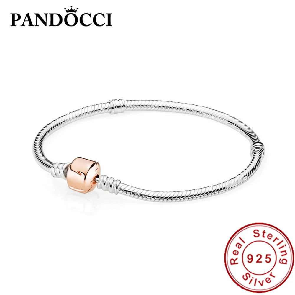 

PANDOCCI 100% 925 Sterling Silver 1:1 Original 580702-1 ROSE MOMENTS SILVER BRACELET WITH ROSE CLASP Sweet Temperament Elegant