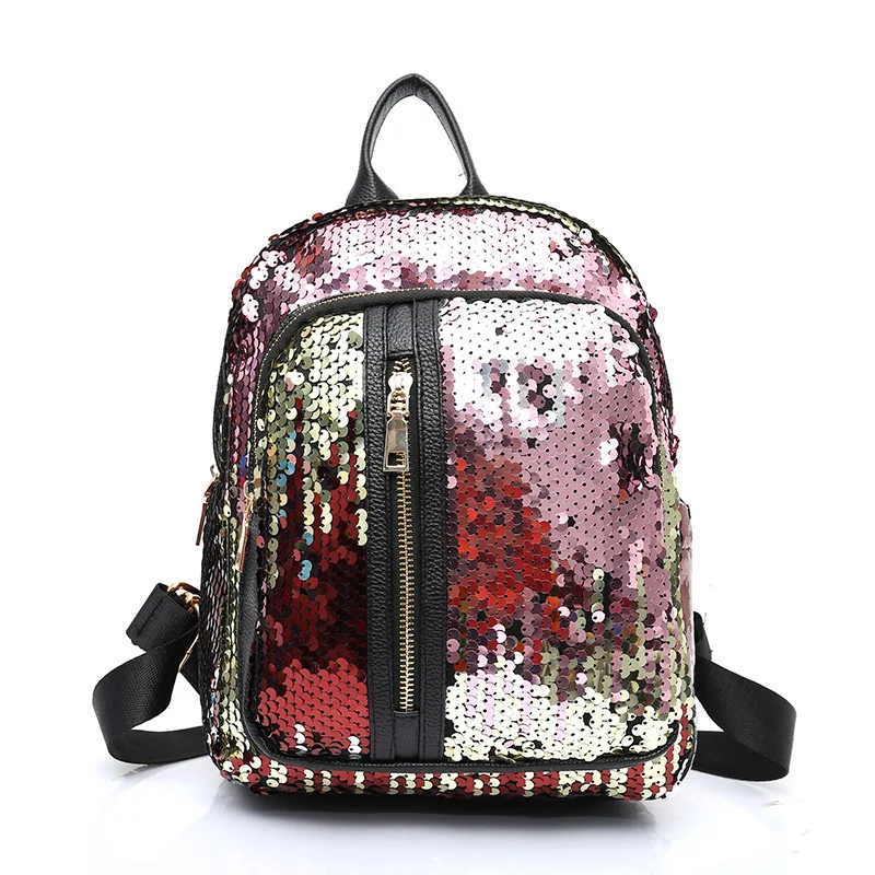 

Luxury Brand Women Backpack Lady Gorgeous Leather Sequins Girls School Backpack Composite Travel Bag