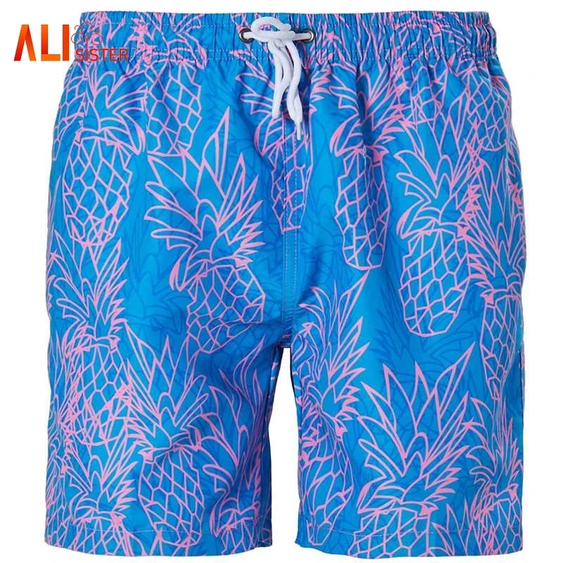 3 Style Quick Drying Board Shorts Pineapple Star Stripe Print Homme